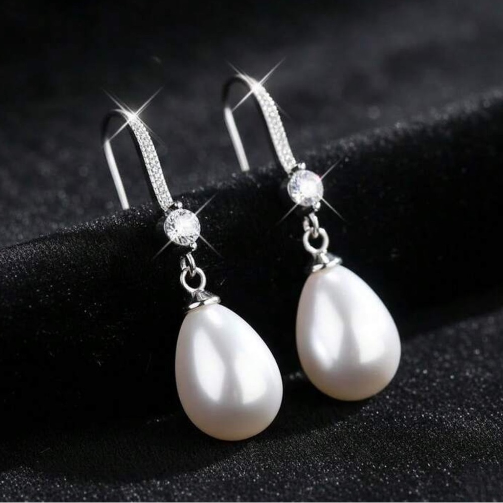 Elegant Silver and White Pearl Drop Earrings